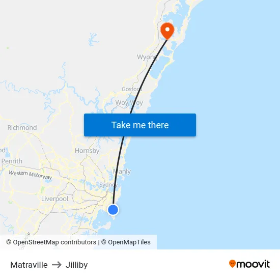 Matraville to Jilliby map