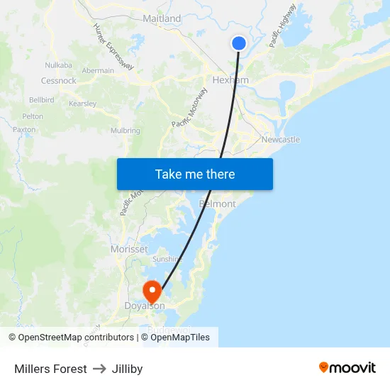 Millers Forest to Jilliby map
