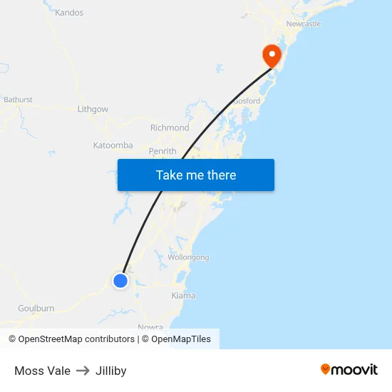 Moss Vale to Jilliby map