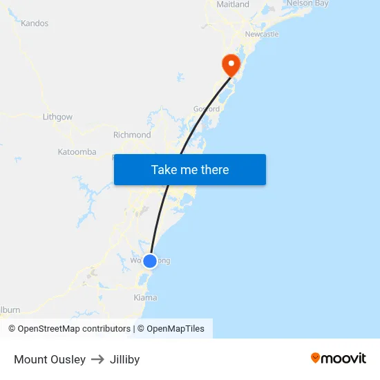 Mount Ousley to Jilliby map