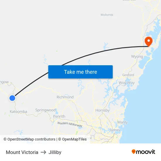 Mount Victoria to Jilliby map