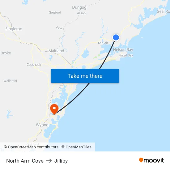 North Arm Cove to Jilliby map