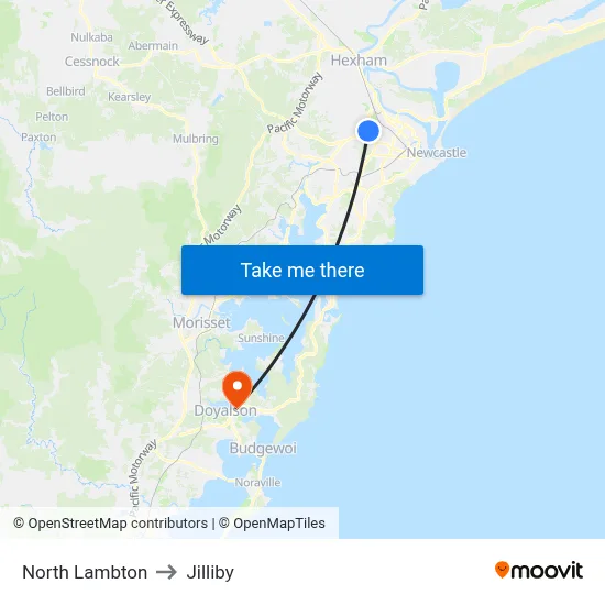 North Lambton to Jilliby map