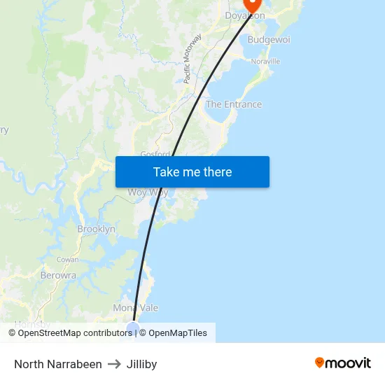 North Narrabeen to Jilliby map