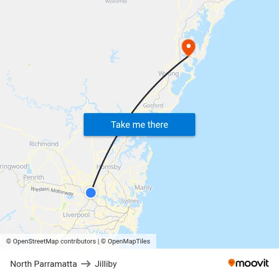 North Parramatta to Jilliby map