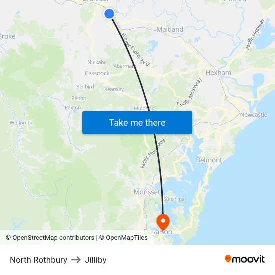 North Rothbury to Jilliby map