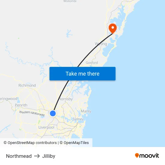 Northmead to Jilliby map
