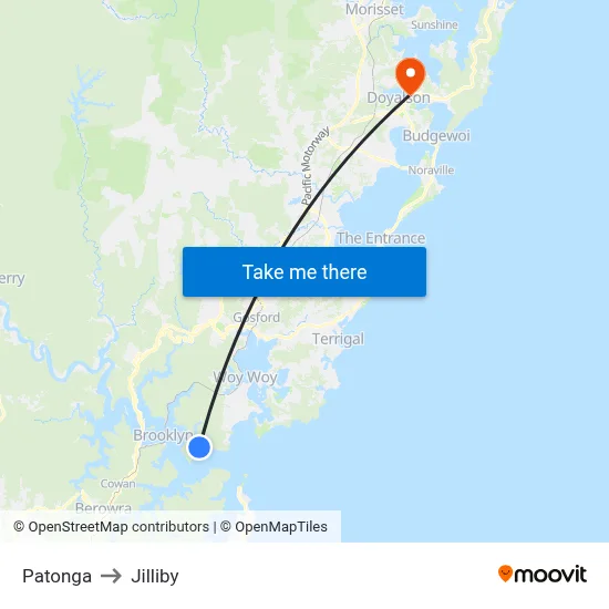 Patonga to Jilliby map