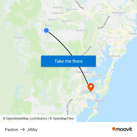 Paxton to Jilliby map