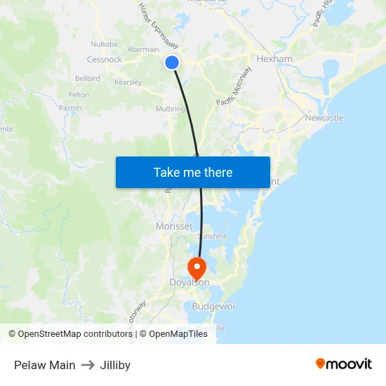 Pelaw Main to Jilliby map