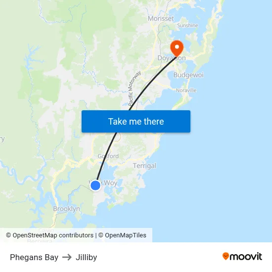 Phegans Bay to Jilliby map