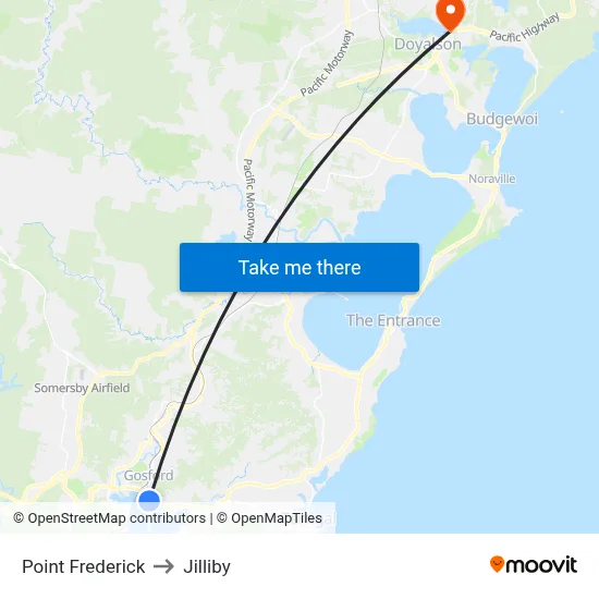 Point Frederick to Jilliby map