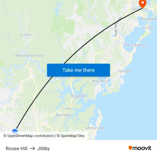 Rouse Hill to Jilliby map