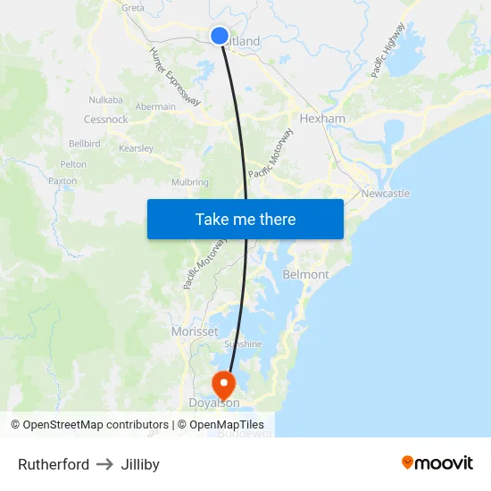 Rutherford to Jilliby map