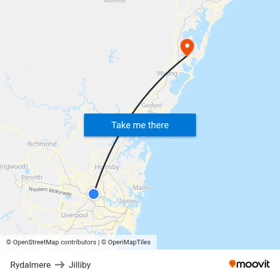 Rydalmere to Jilliby map