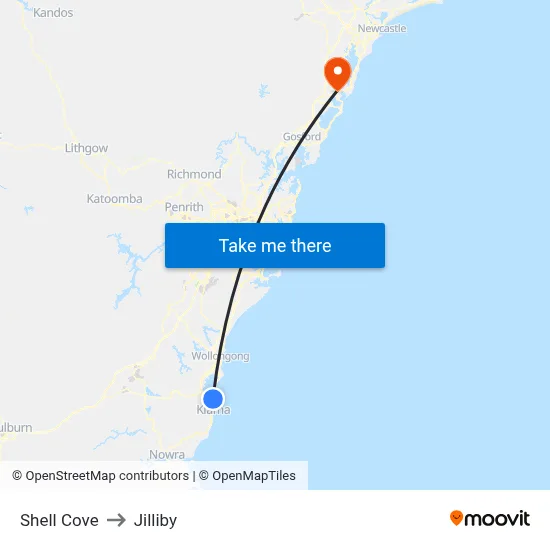 Shell Cove to Jilliby map