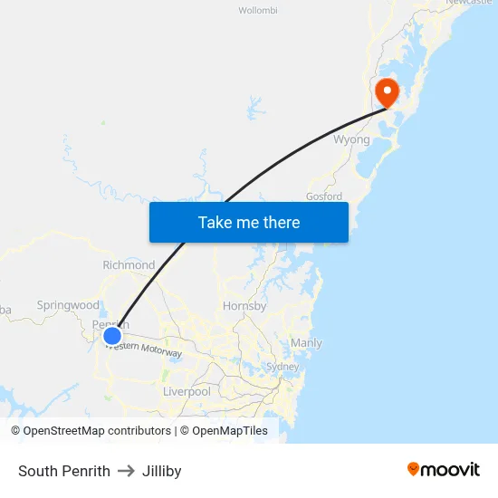 South Penrith to Jilliby map