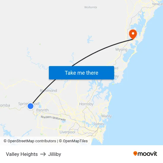 Valley Heights to Jilliby map