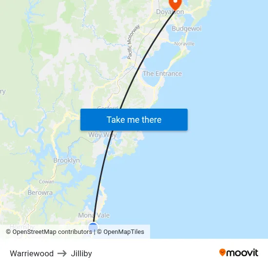 Warriewood to Jilliby map