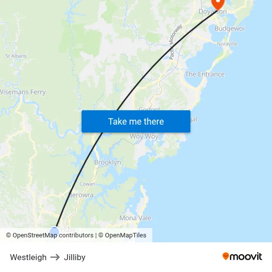 Westleigh to Jilliby map