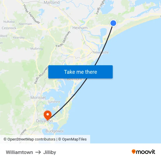 Williamtown to Jilliby map