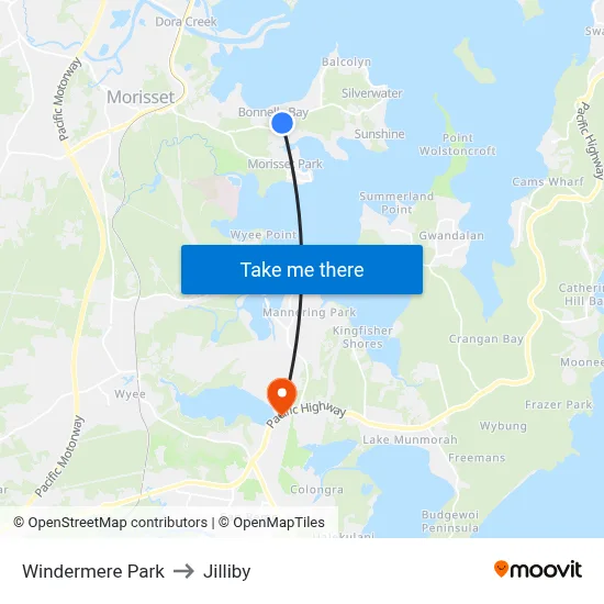 Windermere Park to Jilliby map