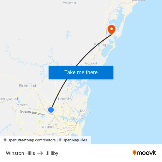 Winston Hills to Jilliby map