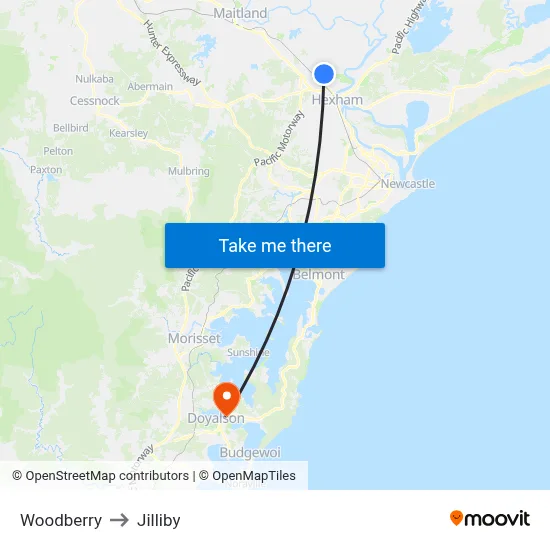 Woodberry to Jilliby map