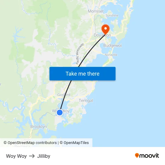 Woy Woy to Jilliby map