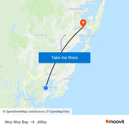 Woy Woy Bay to Jilliby map
