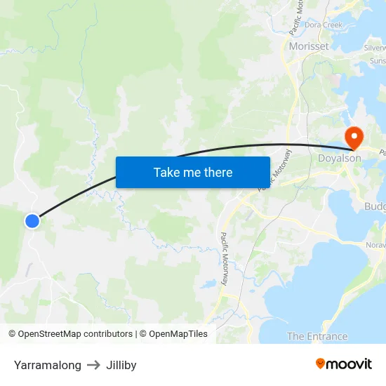 Yarramalong to Jilliby map