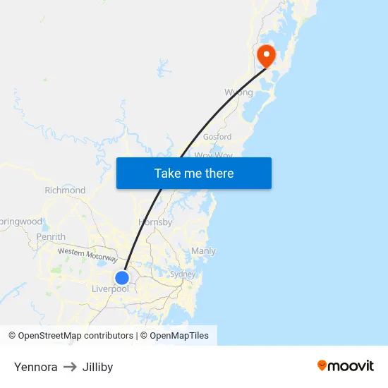 Yennora to Jilliby map