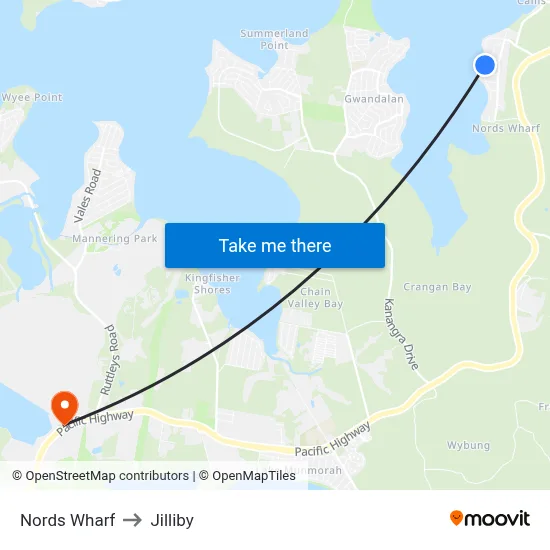 Nords Wharf to Jilliby map