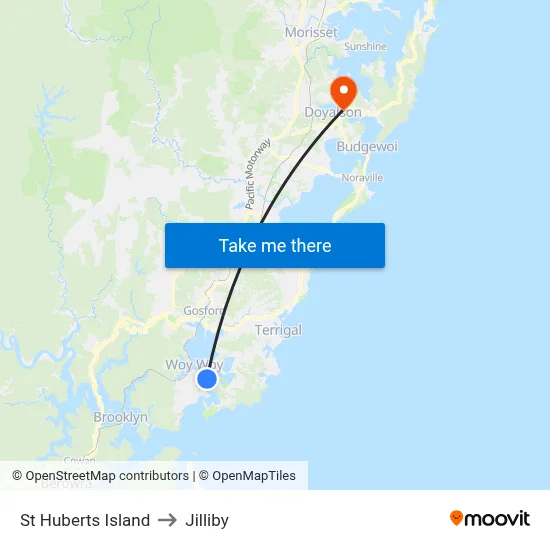 St Huberts Island to Jilliby map