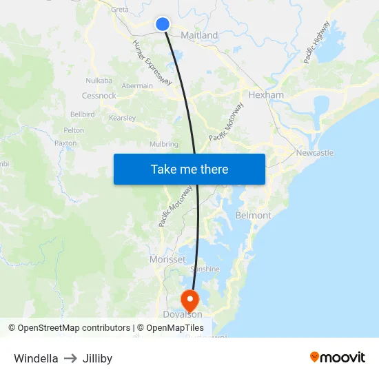 Windella to Jilliby map
