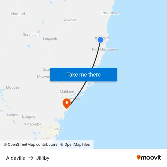 Aldavilla to Jilliby map