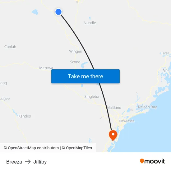 Breeza to Jilliby map