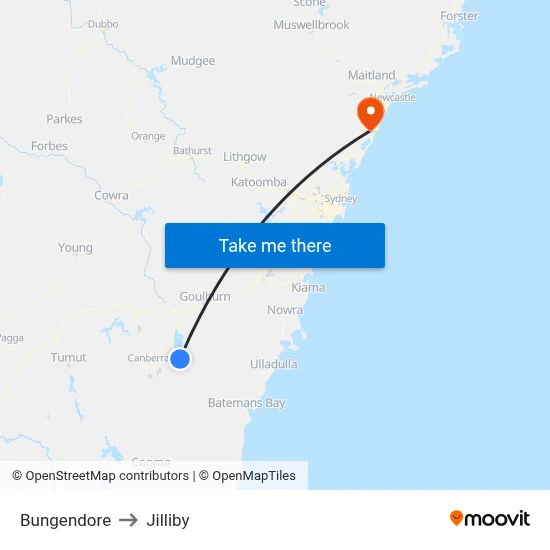 Bungendore to Jilliby map