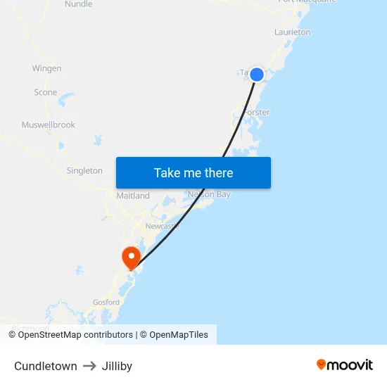 Cundletown to Jilliby map