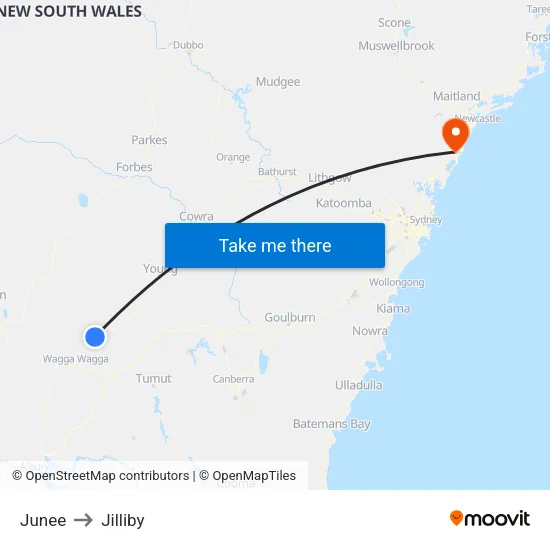 Junee to Jilliby map