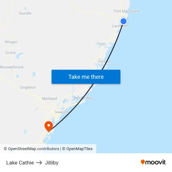 Lake Cathie to Jilliby map