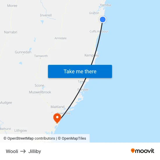 Wooli to Jilliby map