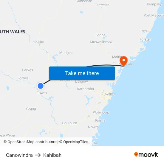 Canowindra to Kahibah map