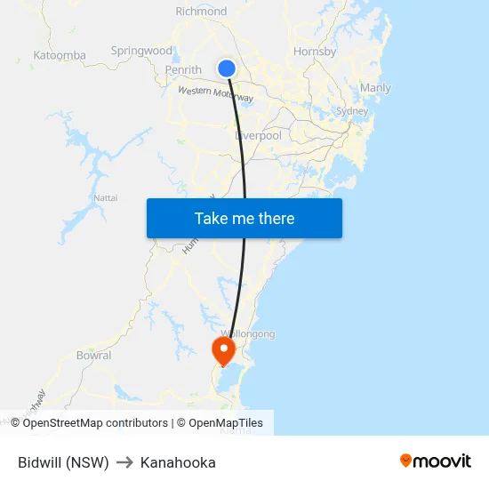 Bidwill (NSW) to Kanahooka map