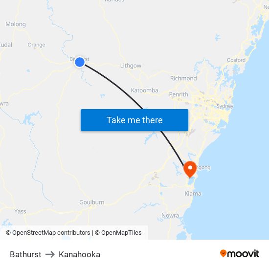 Bathurst to Kanahooka map