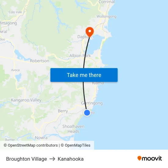 Broughton Village to Kanahooka map