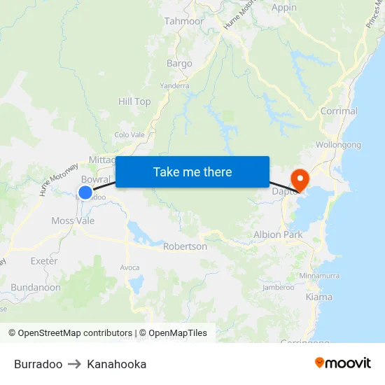 Burradoo to Kanahooka map