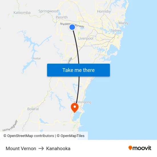 Mount Vernon to Kanahooka map