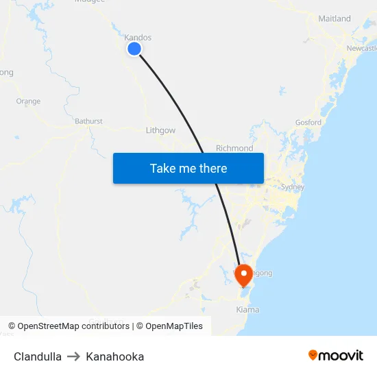 Clandulla to Kanahooka map