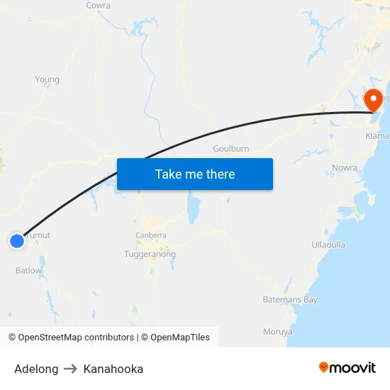 Adelong to Kanahooka map